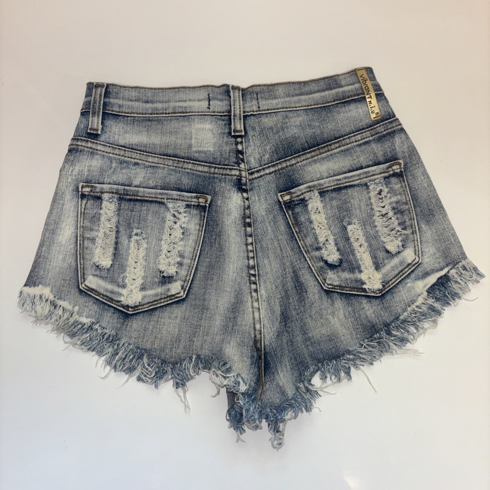 Vibrant MIU Distressed Denim Shorts Light Acid Wash Frayed Cut Offs Size M boho